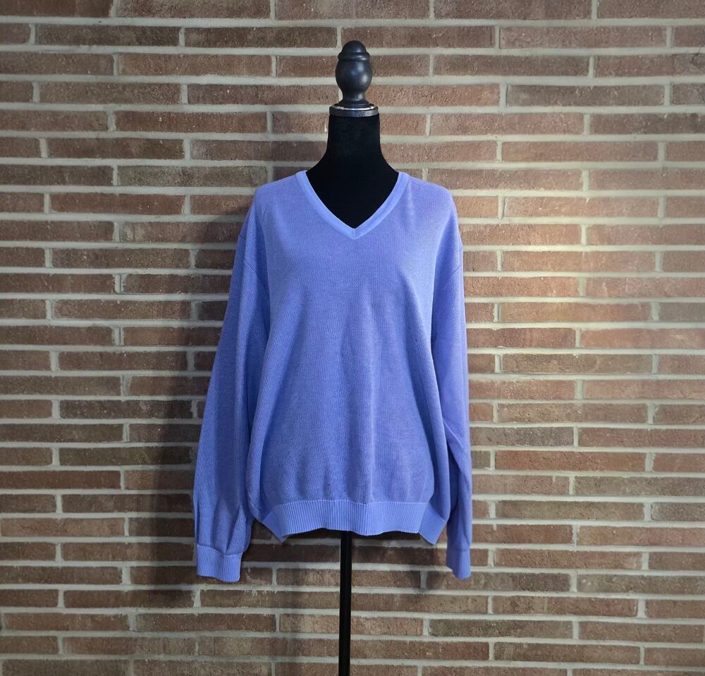 St. Croix Luxury Knit V-Neck Sweater Mens Size Large Purple Long Sleeve